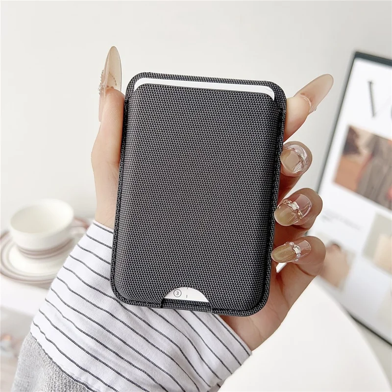 Magnetic Card Holder with Kickstand Tech Fabric Phone Wallet Card Sleeve - Black