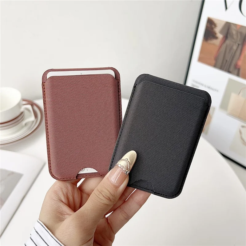 Magnetic Card Holder with Kickstand Tech Fabric Phone Wallet Card Sleeve - Black