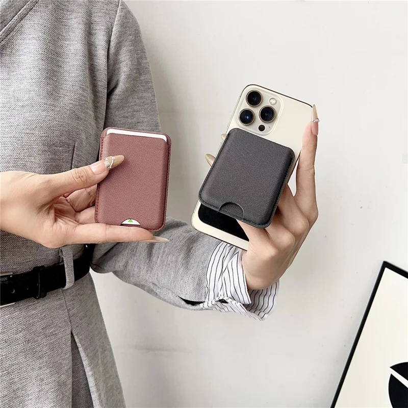 Magnetic Card Holder with Kickstand Tech Fabric Phone Wallet Card Sleeve - Black