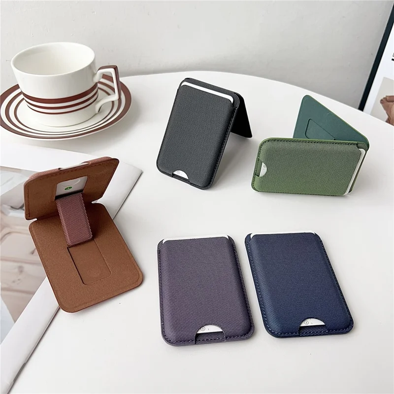 Magnetic Card Holder with Kickstand Tech Fabric Phone Wallet Card Sleeve - Black