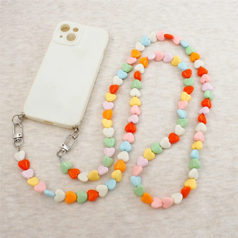 121cm Colorful Heart Beads Phone Chain Crossbody Neck Strap Resin Phone Lanyard - Multi-color