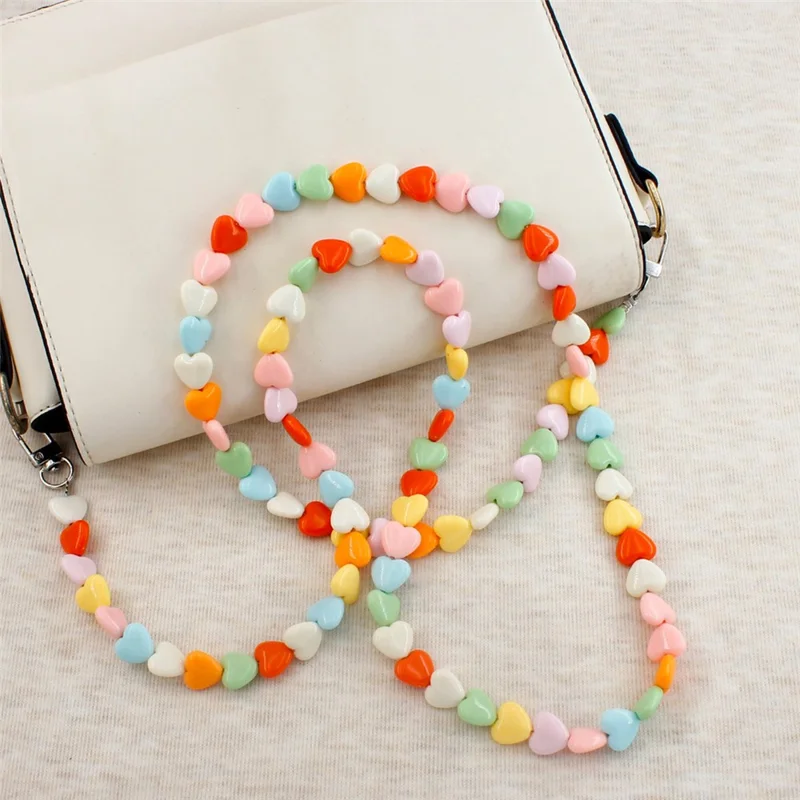 121cm Colorful Heart Beads Phone Chain Crossbody Neck Strap Resin Phone Lanyard - Multi-color