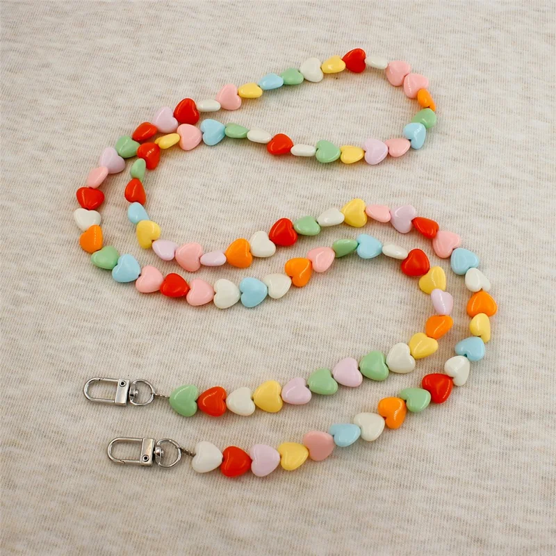 121cm Colorful Heart Beads Phone Chain Crossbody Neck Strap Resin Phone Lanyard - Multi-color
