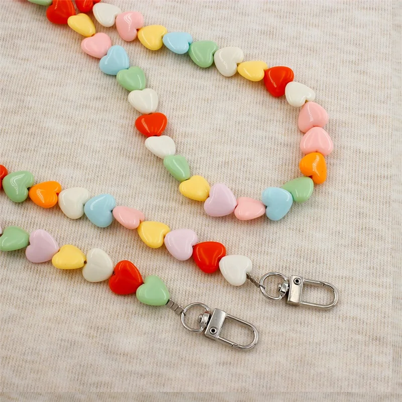 121cm Colorful Heart Beads Phone Chain Crossbody Neck Strap Resin Phone Lanyard - Multi-color