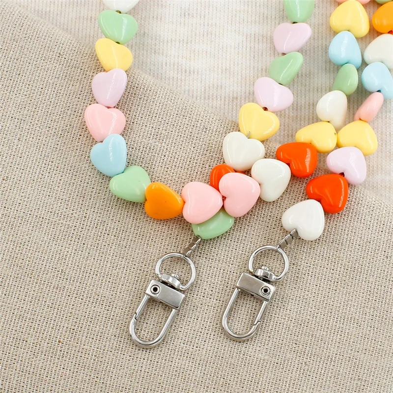 121cm Colorful Heart Beads Phone Chain Crossbody Neck Strap Resin Phone Lanyard - Multi-color