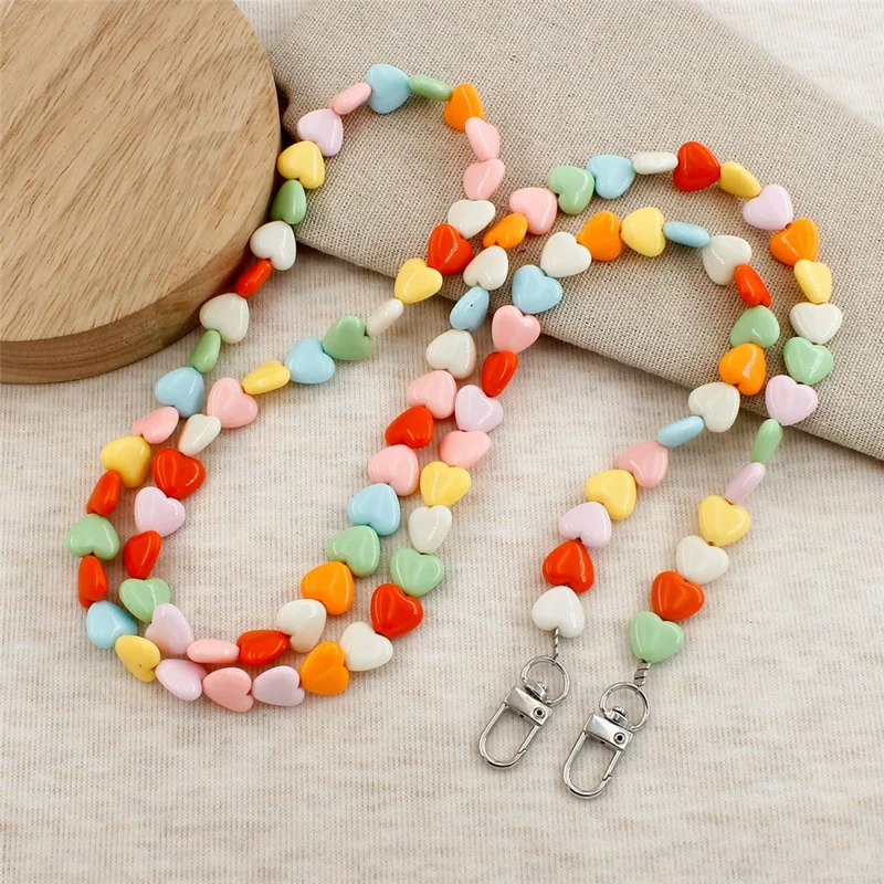 121cm Colorful Heart Beads Phone Chain Crossbody Neck Strap Resin Phone Lanyard - Multi-color