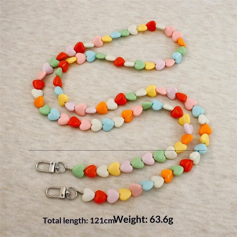 121cm Colorful Heart Beads Phone Chain Crossbody Neck Strap Resin Phone Lanyard - Multi-color