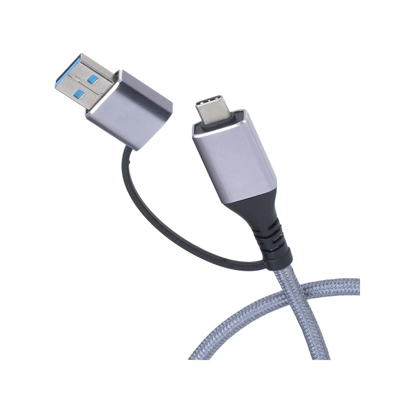 KY01 2m USB-A + Type-C auf RJ45 2-in-1 Gigabit-Ethernet-Kabel 1000 Mbps Netzwerkadapterkabel für Laptop, Telefon – Grau / Silber