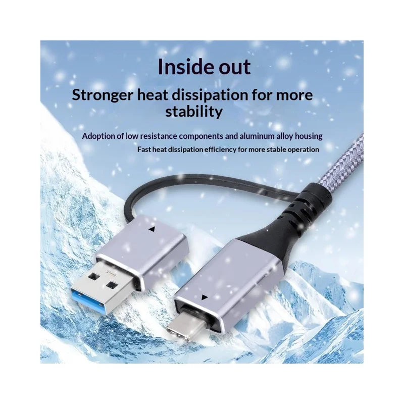 KY01 2m USB-A + Type-C auf RJ45 2-in-1 Gigabit-Ethernet-Kabel 1000 Mbps Netzwerkadapterkabel für Laptop, Telefon – Grau / Silber
