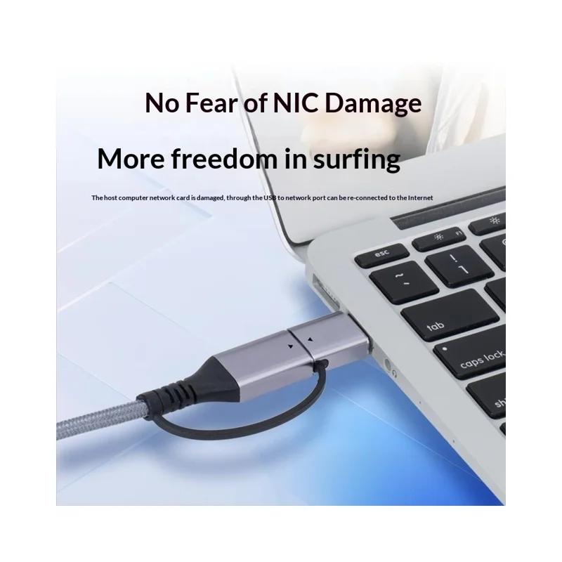 KY01 2m USB-A + Type-C auf RJ45 2-in-1 Gigabit-Ethernet-Kabel 1000 Mbps Netzwerkadapterkabel für Laptop, Telefon – Grau / Silber