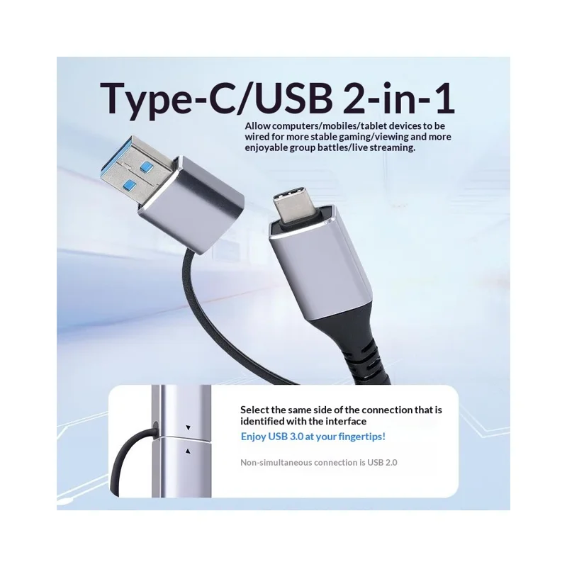 KY01 2m USB-A + Type-C auf RJ45 2-in-1 Gigabit-Ethernet-Kabel 1000 Mbps Netzwerkadapterkabel für Laptop, Telefon – Grau / Silber