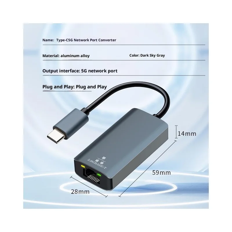 KY101 Type-C to RJ45 5Gbps Ethernet Adapter Aluminum Alloy Gigabit Network Card for Laptop - Grey