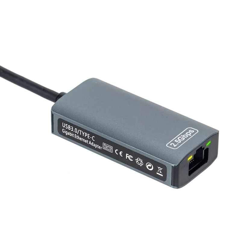 KY24 2-in-1 USB  /  Type-C to RJ45 2.5Gbps Ethernet Adapter Aluminum Alloy Gigabit Network Card for Desktop Laptop - Grey