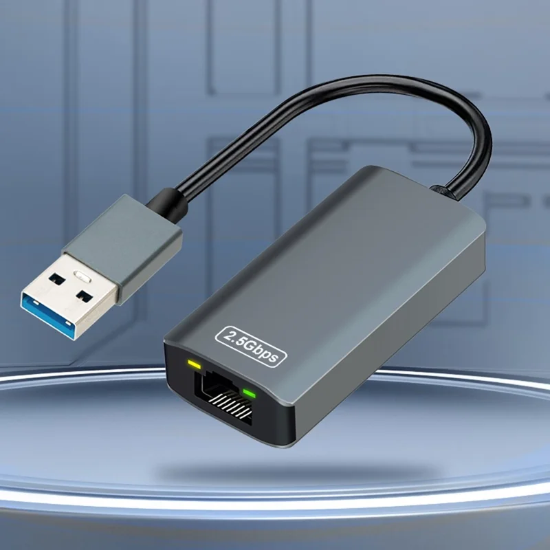 KY34A Adaptateur Ethernet USB-C vers RJ45 2,5 Gbit/s Carte réseau Gigabit USB 3.0 en alliage d'aluminium pour ordinateur de bureau, ordinateur portable - Gris