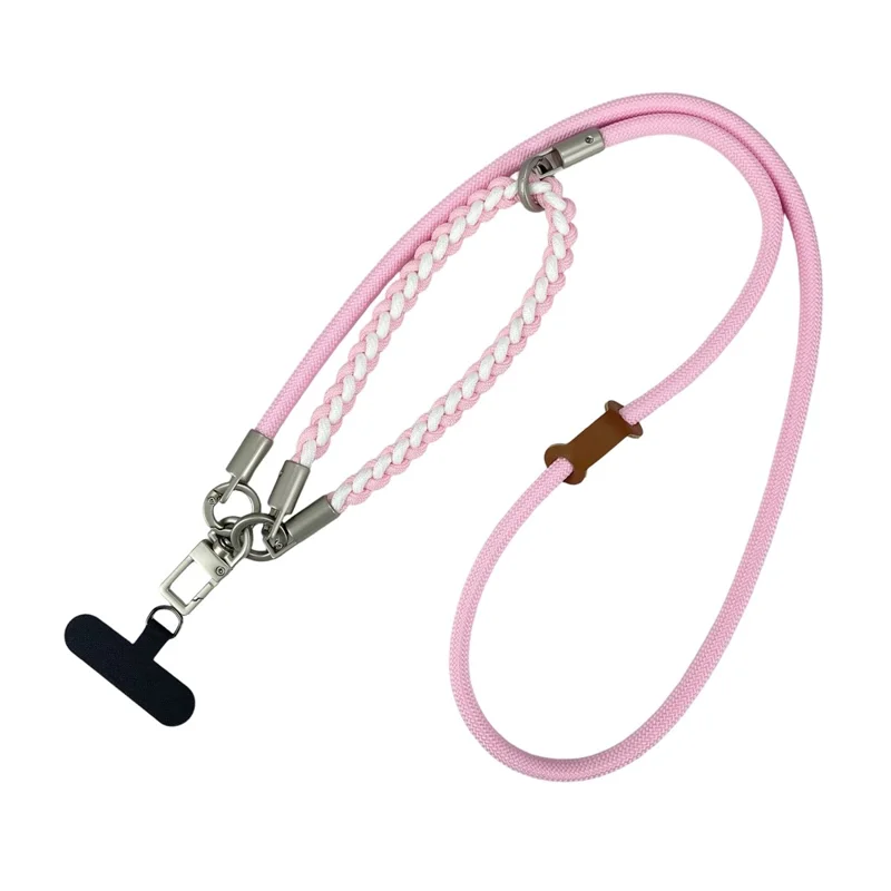 120cm Phone Neck Lanyard 3 in 1 Woven Braided Adjustable Hand Wrist Strap Shoulder Crossbody Strap - Pink