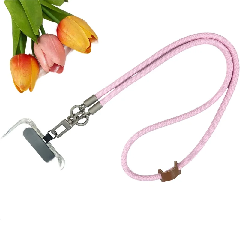 120cm Phone Neck Lanyard 3 in 1 Woven Braided Adjustable Hand Wrist Strap Shoulder Crossbody Strap - Pink