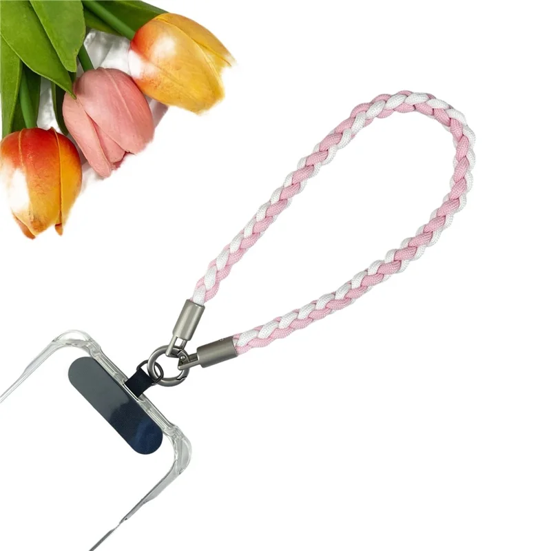 120cm Phone Neck Lanyard 3 in 1 Woven Braided Adjustable Hand Wrist Strap Shoulder Crossbody Strap - Pink