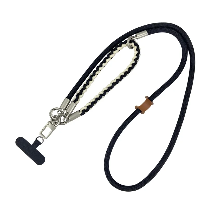 120cm Phone Neck Lanyard 3 in 1 Woven Braided Adjustable Hand Wrist Strap Shoulder Crossbody Strap - Black