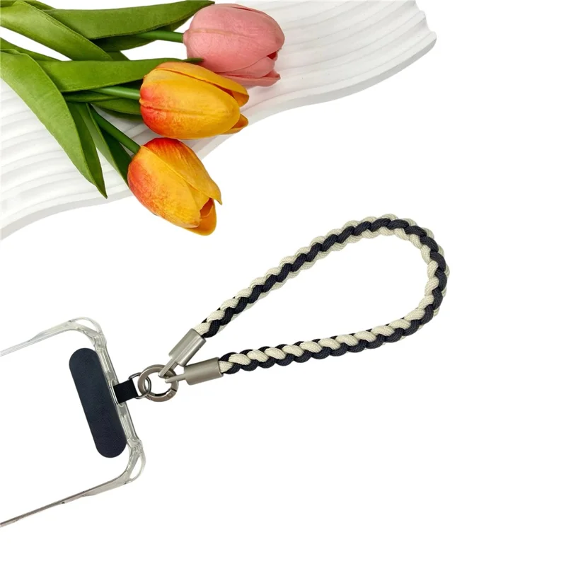 120cm Phone Neck Lanyard 3 in 1 Woven Braided Adjustable Hand Wrist Strap Shoulder Crossbody Strap - Black