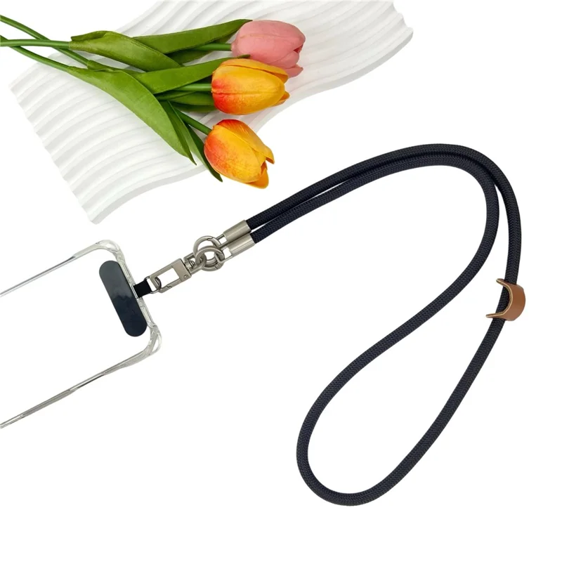 120cm Phone Neck Lanyard 3 in 1 Woven Braided Adjustable Hand Wrist Strap Shoulder Crossbody Strap - Black