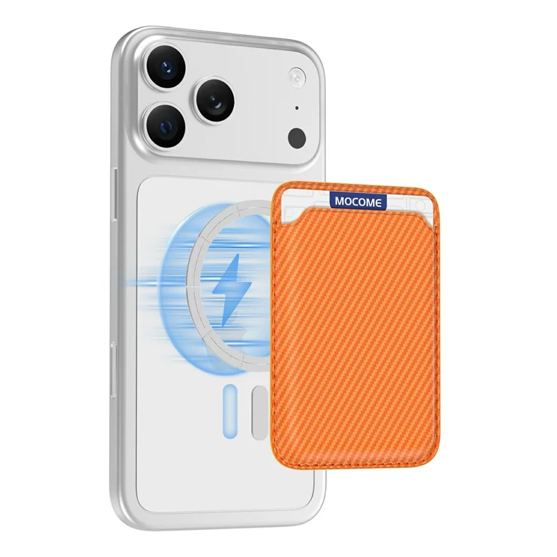 Magnetic Phone Card Holder Kevlar Carbon Fiber Wallet RFID Blocking Card Case - Orange