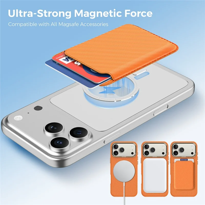 Magnetic Phone Card Holder Kevlar Carbon Fiber Wallet RFID Blocking Card Case - Orange