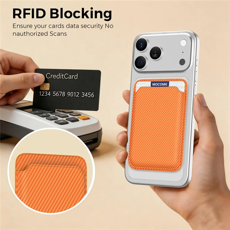 Magnetic Phone Card Holder Kevlar Carbon Fiber Wallet RFID Blocking Card Case - Orange