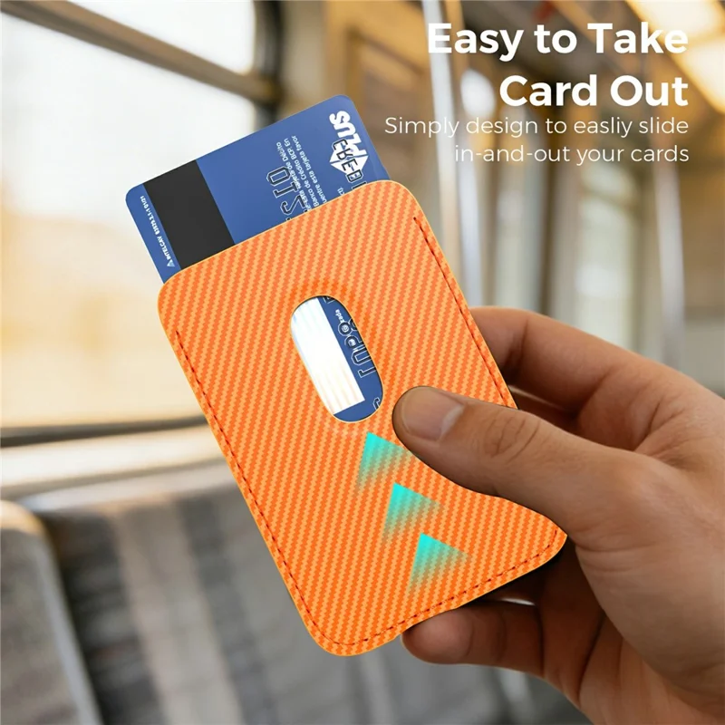 Magnetic Phone Card Holder Kevlar Carbon Fiber Wallet RFID Blocking Card Case - Orange