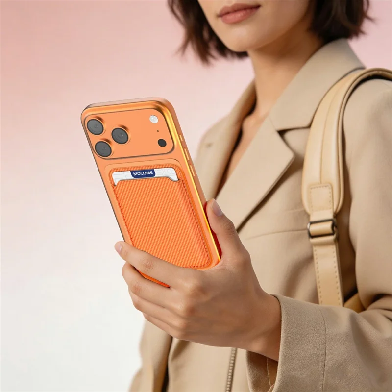 Magnetic Phone Card Holder Kevlar Carbon Fiber Wallet RFID Blocking Card Case - Orange