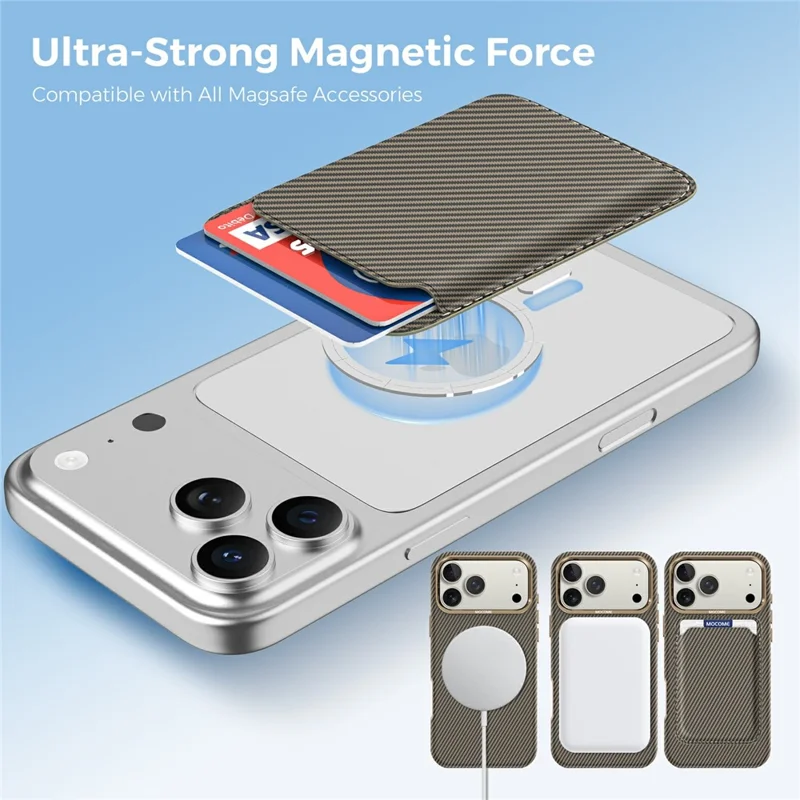 Magnetic Phone Card Holder Kevlar Carbon Fiber Wallet RFID Blocking Card Case - Desert Gold