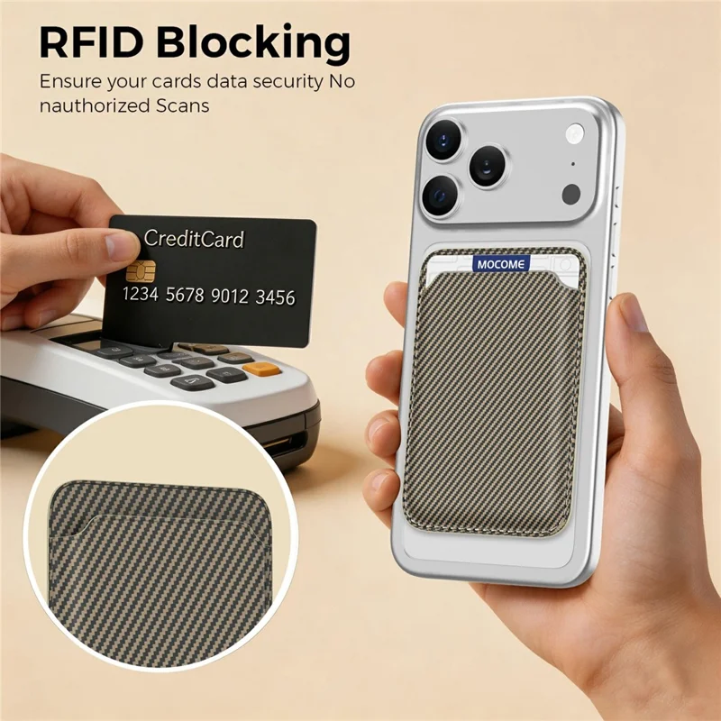 Magnetic Phone Card Holder Kevlar Carbon Fiber Wallet RFID Blocking Card Case - Desert Gold