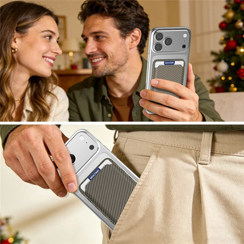 Magnetic Phone Card Holder Kevlar Carbon Fiber Wallet RFID Blocking Card Case - Desert Gold