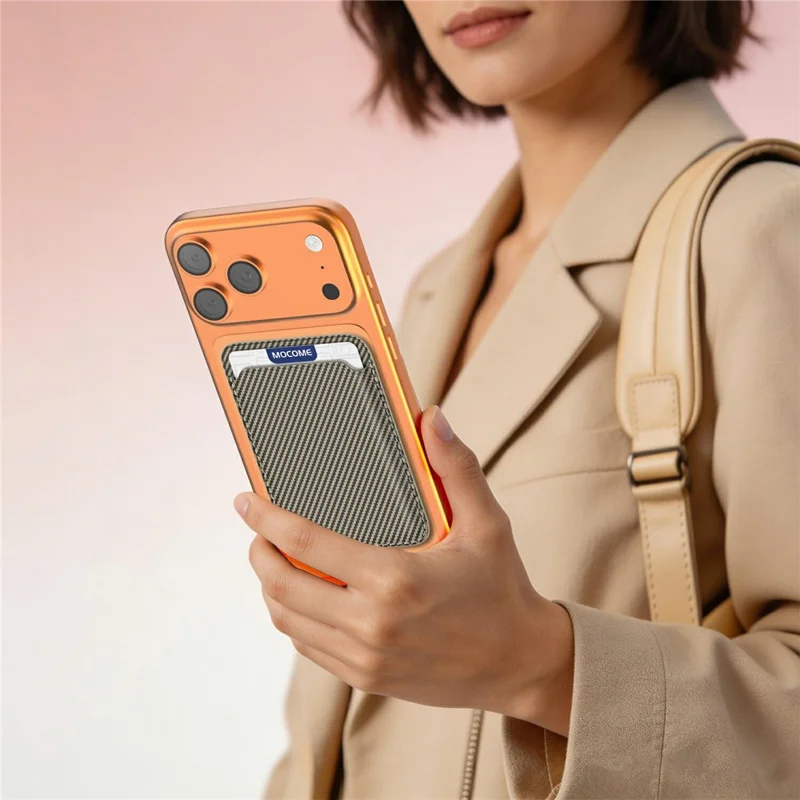 Magnetic Phone Card Holder Kevlar Carbon Fiber Wallet RFID Blocking Card Case - Desert Gold