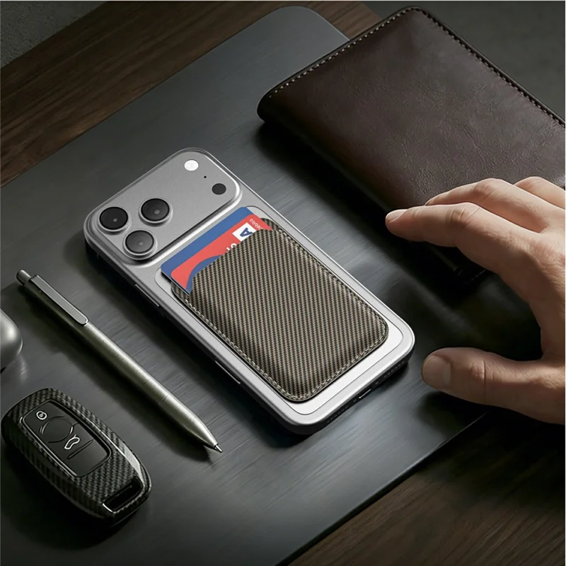 Magnetic Phone Card Holder Kevlar Carbon Fiber Wallet RFID Blocking Card Case - Desert Gold