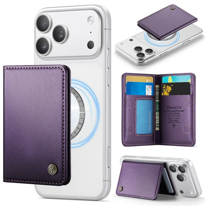 CASEME ME80 Porte-cartes Magnétique avec Support Compatible MagSafe, Blocage RFID, Support de Carte en Cuir PU - Violet