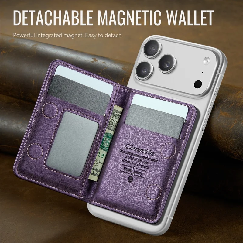 CASEME ME80 Porte-cartes Magnétique avec Support Compatible MagSafe, Blocage RFID, Support de Carte en Cuir PU - Violet