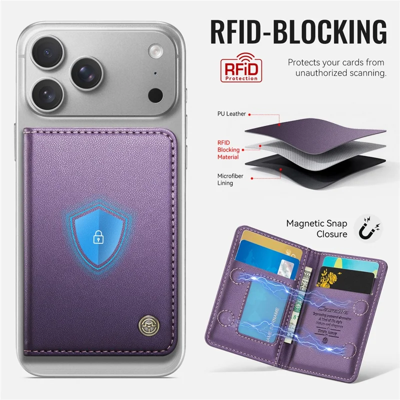 CASEME ME80 Porte-cartes Magnétique avec Support Compatible MagSafe, Blocage RFID, Support de Carte en Cuir PU - Violet