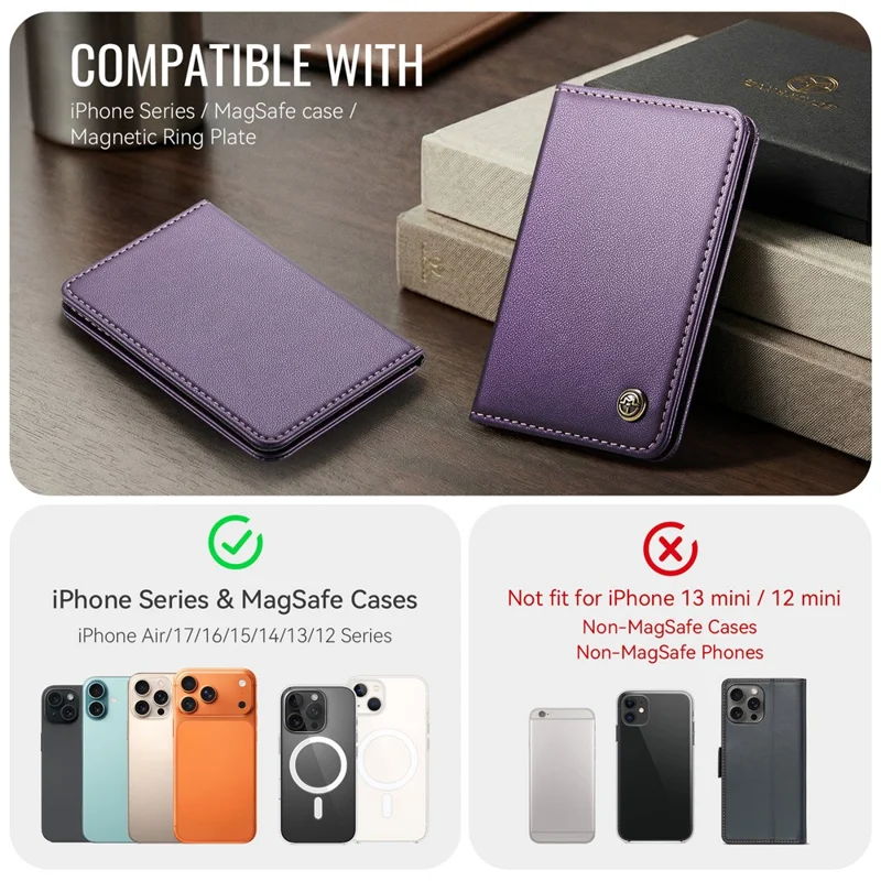 CASEME ME80 Porte-cartes Magnétique avec Support Compatible MagSafe, Blocage RFID, Support de Carte en Cuir PU - Violet