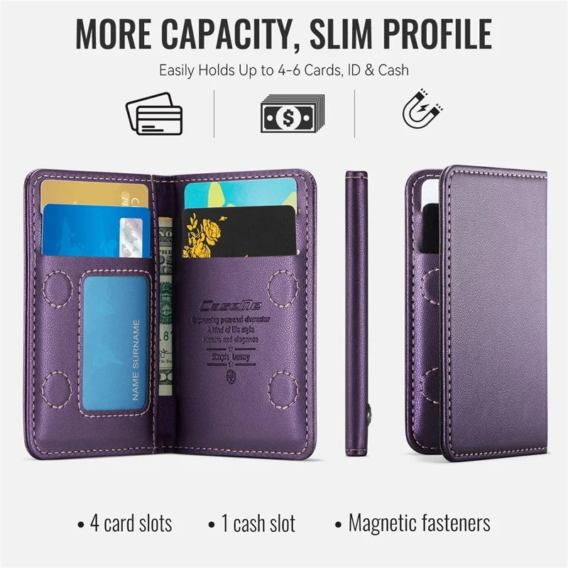 CASEME ME80 Porte-cartes Magnétique avec Support Compatible MagSafe, Blocage RFID, Support de Carte en Cuir PU - Violet