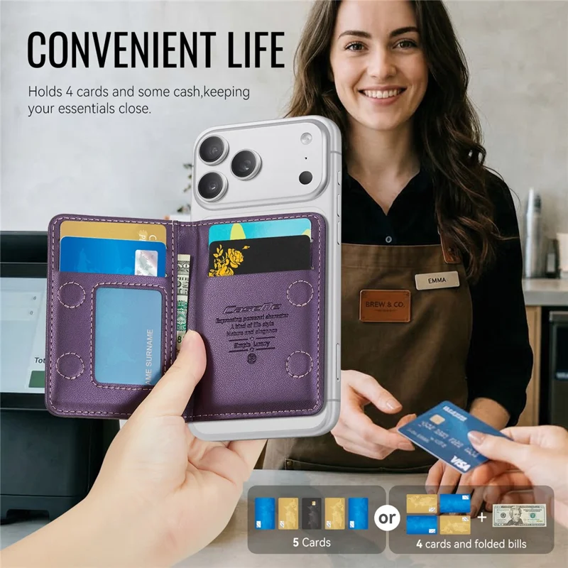 CASEME ME80 Porte-cartes Magnétique avec Support Compatible MagSafe, Blocage RFID, Support de Carte en Cuir PU - Violet