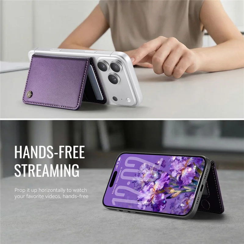 CASEME ME80 Porte-cartes Magnétique avec Support Compatible MagSafe, Blocage RFID, Support de Carte en Cuir PU - Violet