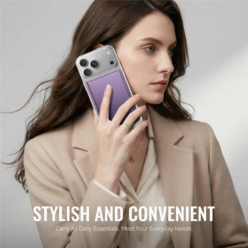 CASEME ME80 Porte-cartes Magnétique avec Support Compatible MagSafe, Blocage RFID, Support de Carte en Cuir PU - Violet