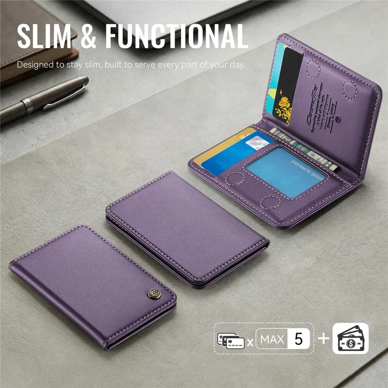 CASEME ME80 Porte-cartes Magnétique avec Support Compatible MagSafe, Blocage RFID, Support de Carte en Cuir PU - Violet