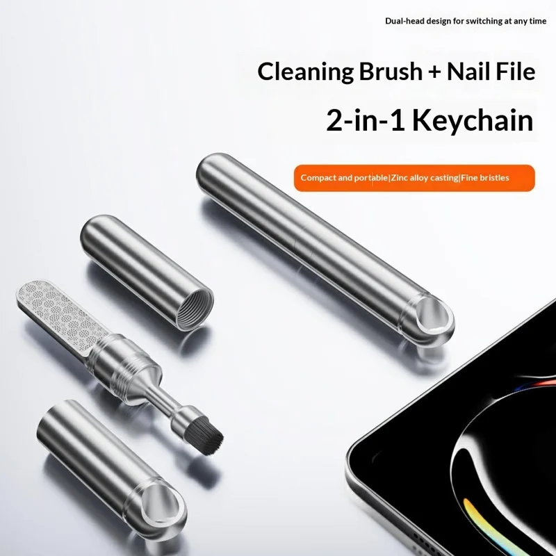 2-in-1 Cleaning Brush Nail File Keychain Dust Removal Dual Head Cleaner for Phone Bluetooth-compatible Earbuds