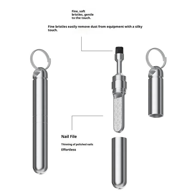 2-in-1 Cleaning Brush Nail File Keychain Dust Removal Dual Head Cleaner for Phone Bluetooth-compatible Earbuds