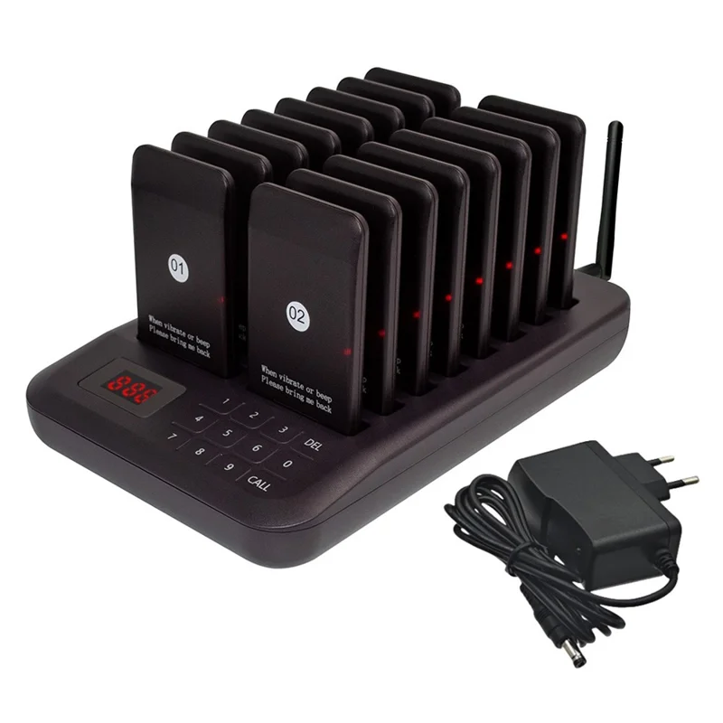 CTP301 16 Пейджеров Беспроводная Система Оповещения, Ресторанные Сигналки для Вызова в Очереди, Черный