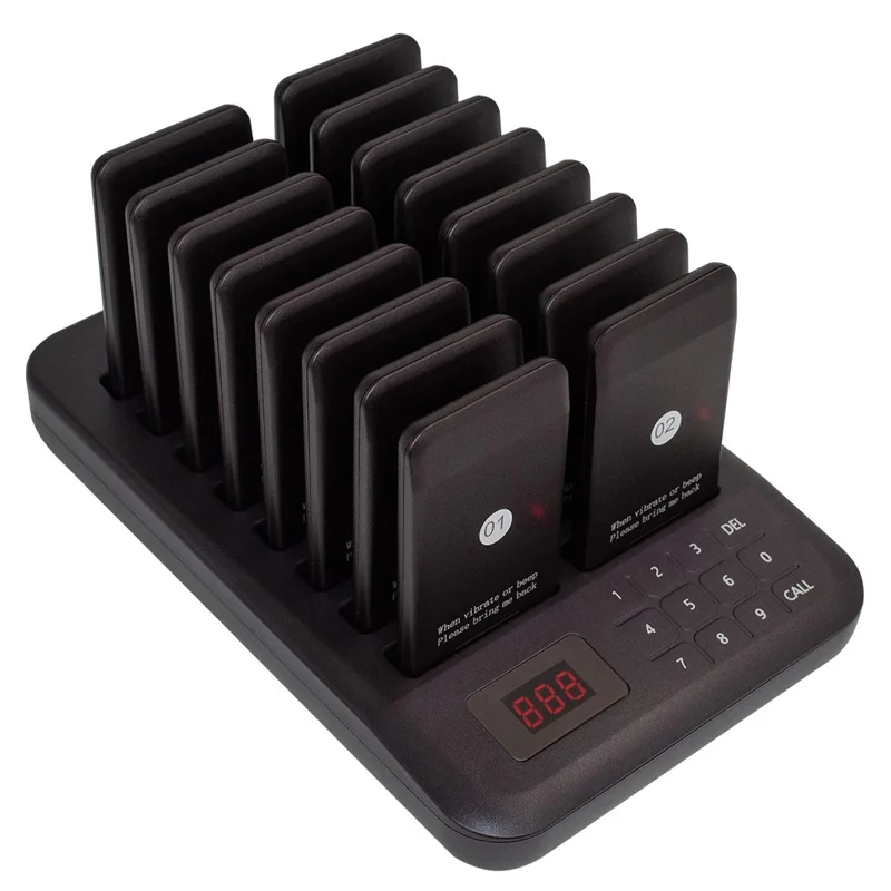 CTP301 16 Пейджеров Беспроводная Система Оповещения, Ресторанные Сигналки для Вызова в Очереди, Черный