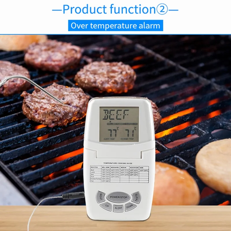 TS-84 Digitales Fleischthermometer Wasserdichter Fühler 8 Arten 5 Garstufen Wireless BBQ Lebensmitteltemperatur - Weiß