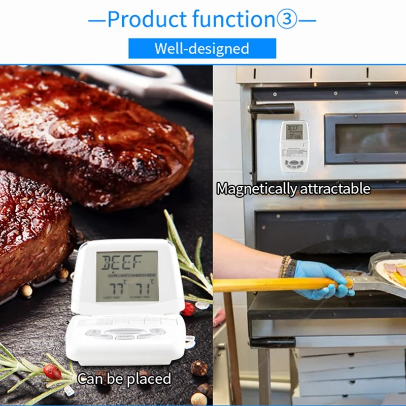 TS-84 Digitales Fleischthermometer Wasserdichter Fühler 8 Arten 5 Garstufen Wireless BBQ Lebensmitteltemperatur - Weiß
