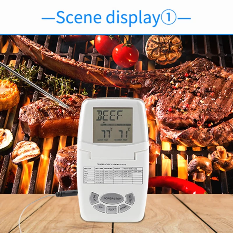 TS-84 Digitales Fleischthermometer Wasserdichter Fühler 8 Arten 5 Garstufen Wireless BBQ Lebensmitteltemperatur - Weiß